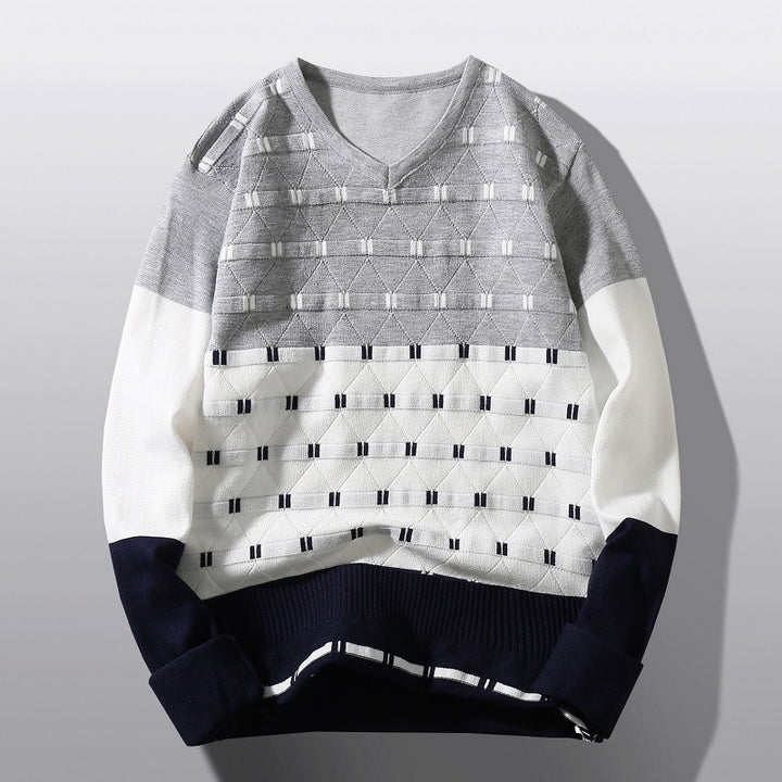Pullover à col en V tendance pour femmes avec motif de structure graphique Lune London