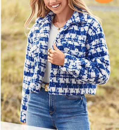 Ladies Cropped Checkered Jacket Amarae