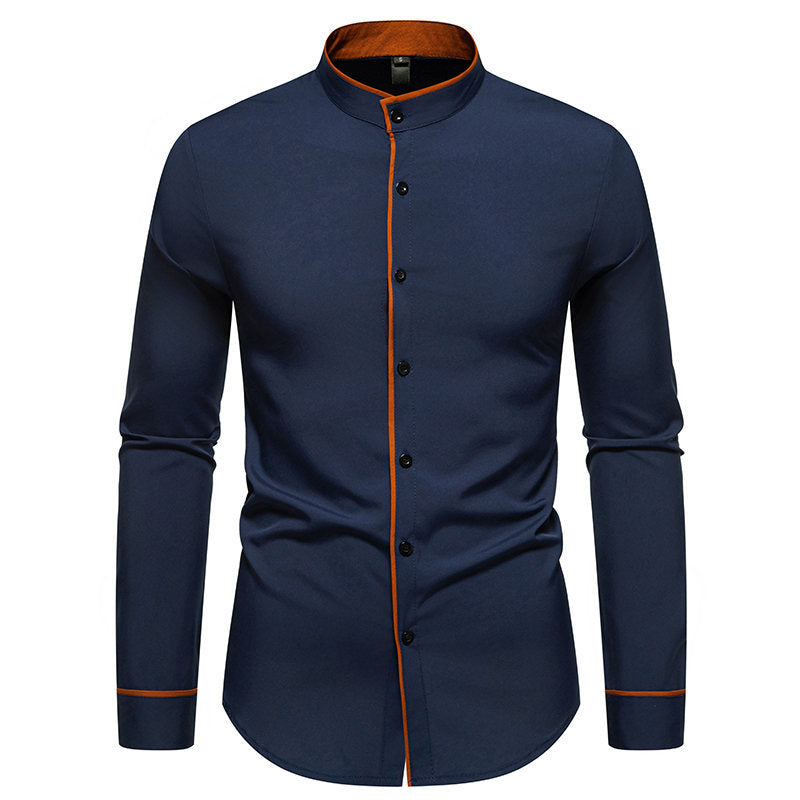 Men's Elegant Long-Sleeve Shirt with Modern Stand-Up Collar and Contrast Seams Lune London