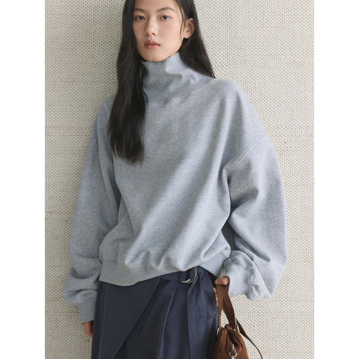 Women's Boxy Roll Neck Sweatshirt with Extended Collar and Dropped Shoulder Amarae