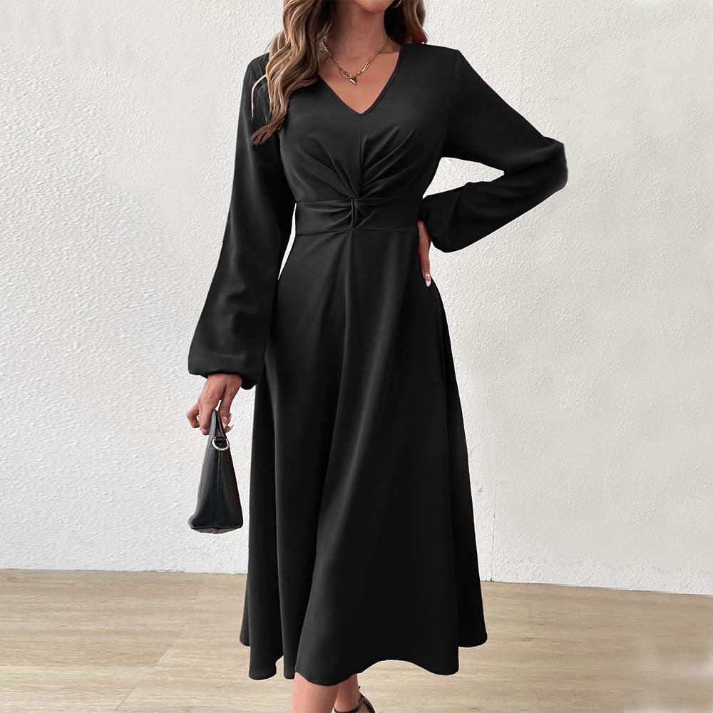 Robe midi élégante pour femmes avec drapé flatteur pour la silhouette et décolleté en V profond Chic & Stil