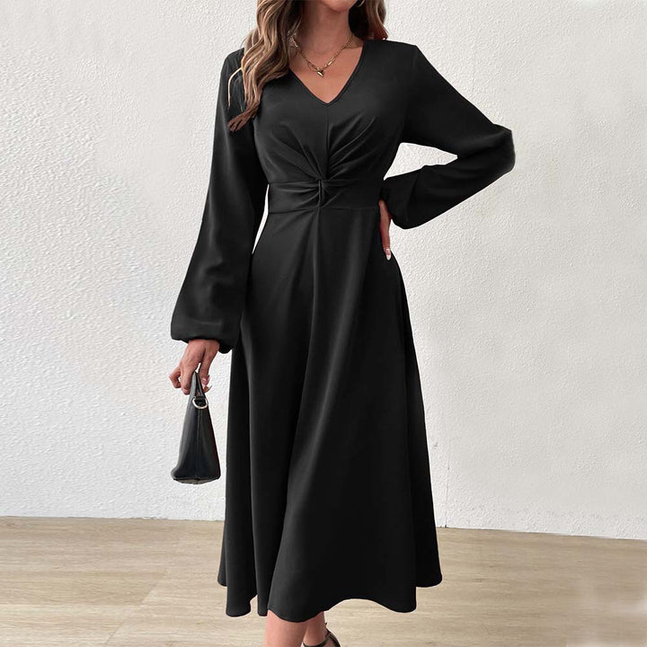 Robe midi élégante pour femmes avec drapé flatteur pour la silhouette et décolleté en V profond Chic & Stil