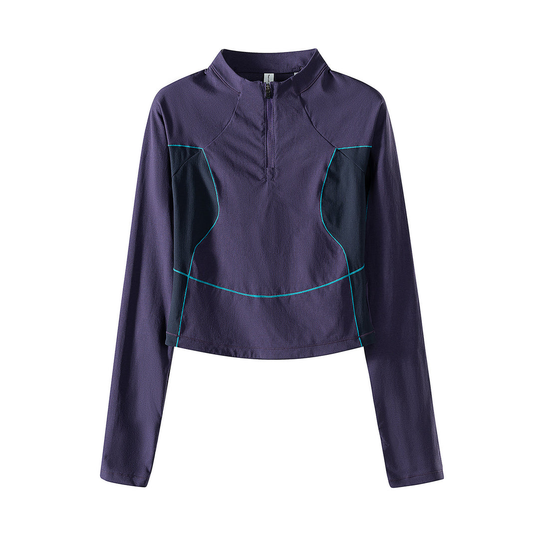 Women's Cropped Half-Zip Training Shirt with Raglan Sleeves and Contrast Panels Amarae