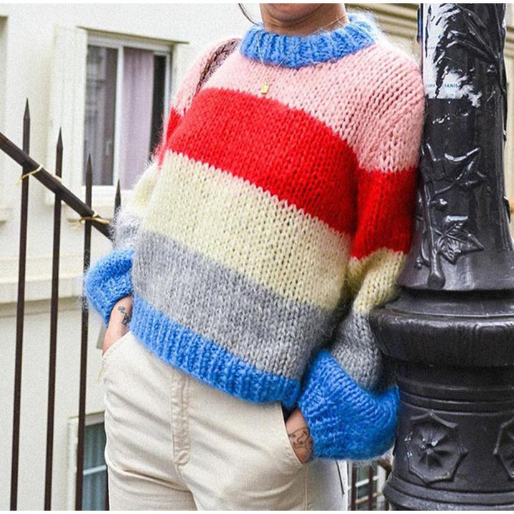Colorful knitted sweater for women with contrasting patterns Lune London