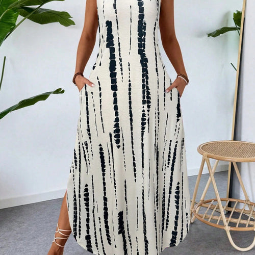 Vibrant Abstract Maxi Dress for Women with Chic Ruffle Hem and Style