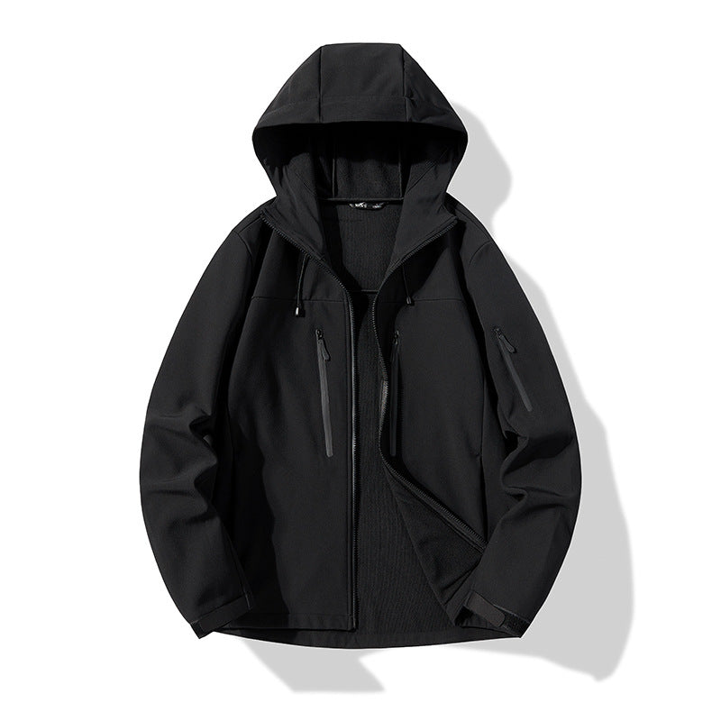 Men's Softshell Hoodie Jacket with windproof membrane, breathable lining, and multifunctional pockets Amarae