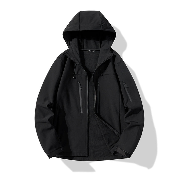 Men's Softshell Hoodie Jacket with windproof membrane, breathable lining, and multifunctional pockets Amarae