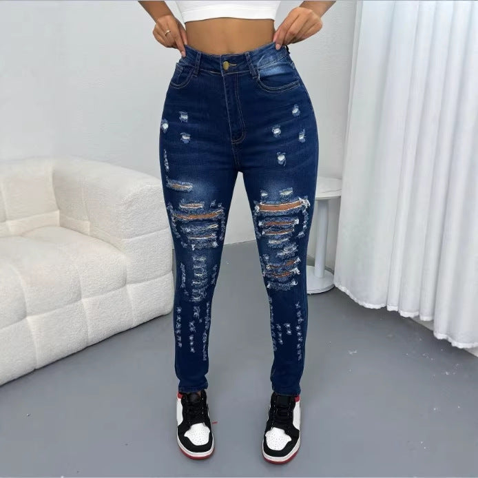 Women High-Waisted Ripped Skinny Jeans with Waist-Shaping Comfort Band Amarae
