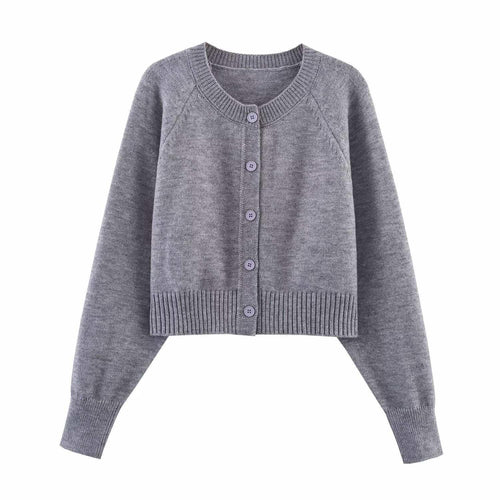 Cropped knit jacket for women with button details and elastic waistband Amarae