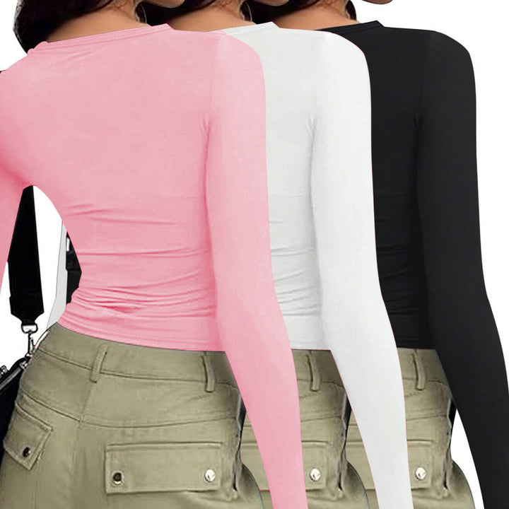 Chemise basique à manches longues pour femmes avec un élégant col rond Chic & Stil
