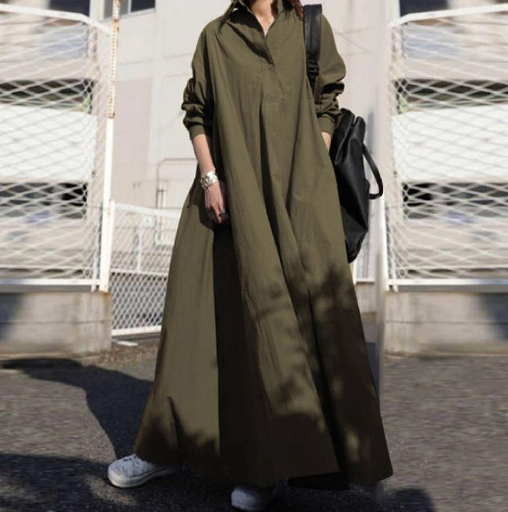 Women's Oversized Shirt Dress in A-Line with Shirt Collar Amarae