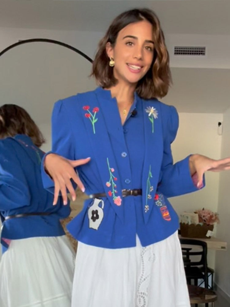 Women Embroidered Tailored Short Jacket with Peplum and Belt Amarae