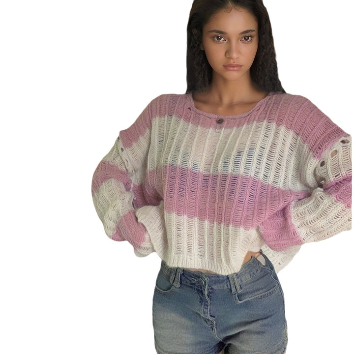 Thick knit sweater for ladies with a modern striped pattern Lune London