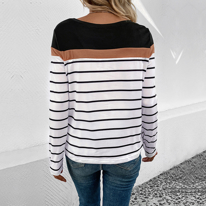 Striped long-sleeve shirt for women with a modern cut and an elegant round collar Lune London
