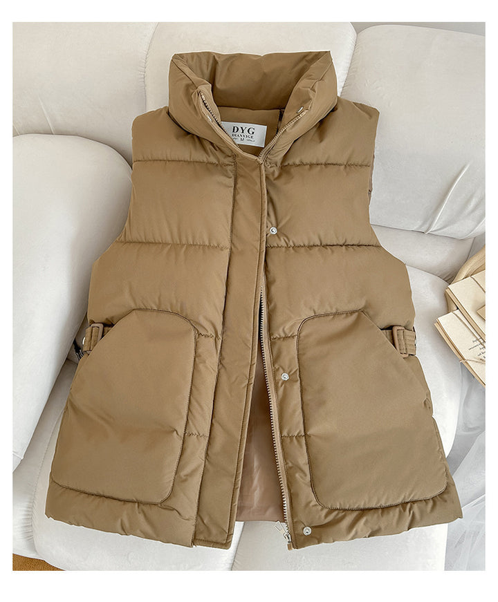 Lady Satin Vest with High Collar and Practical Pockets Amarae