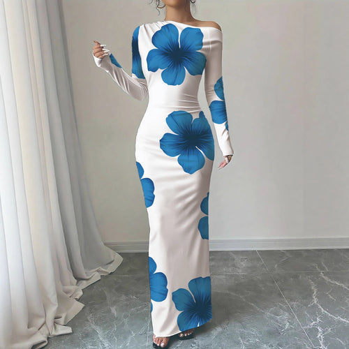 Elegant long dress with long sleeves for ladies with floral pattern Amarae