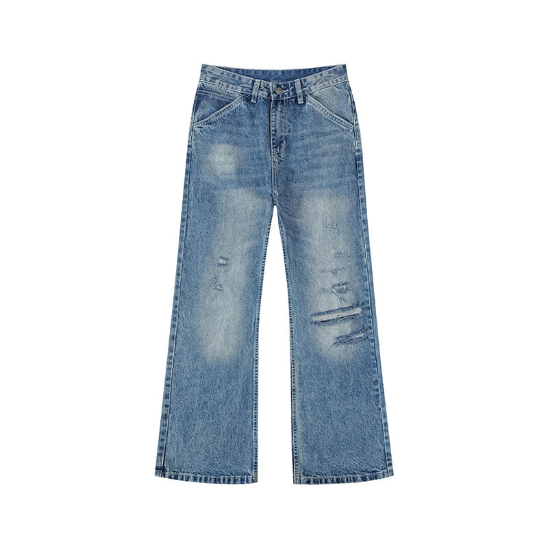 Women's Wide Distressed Denim Jeans in Palazzo Cut Amarae