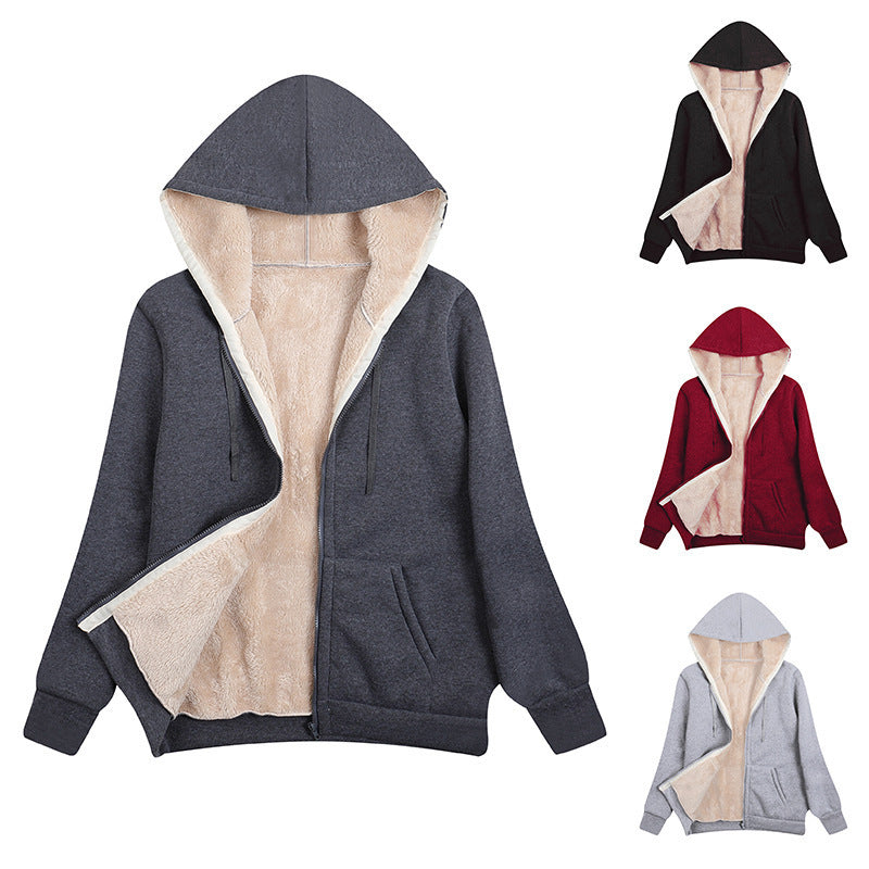 Ladies cozy fleece jacket with hood and pockets Lune London