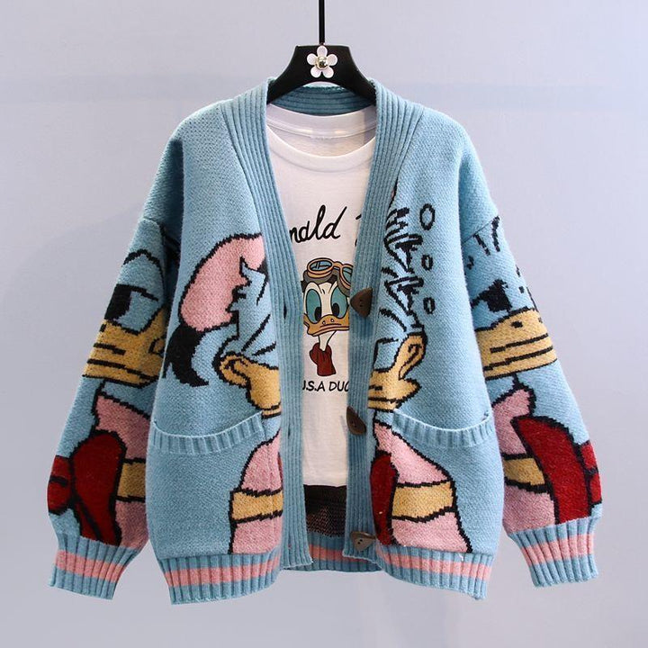 Ladies Large knitted cardigan with playful pattern Lune London