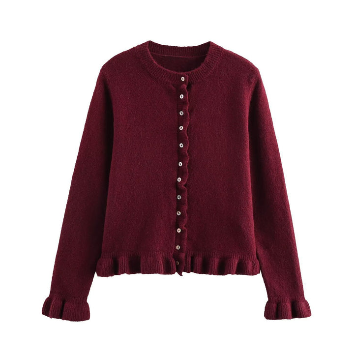 Women knitted vest with decorative ruffle trim and button closure Lune London