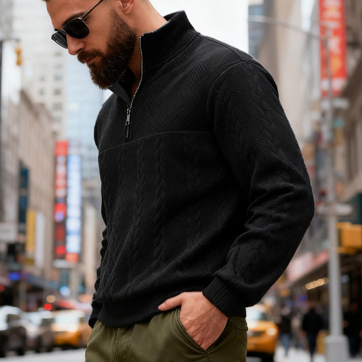 Fleece sweater for men with high collar and zipper Lune London