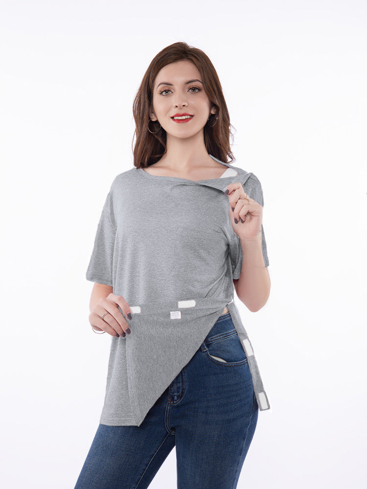 Trendy short sleeve t-shirt for women with innovative cut and playful details Lune London