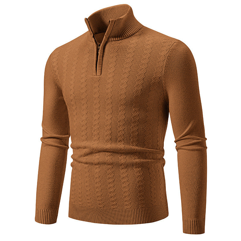 Elegant turtleneck sweater for men with a structural pattern.