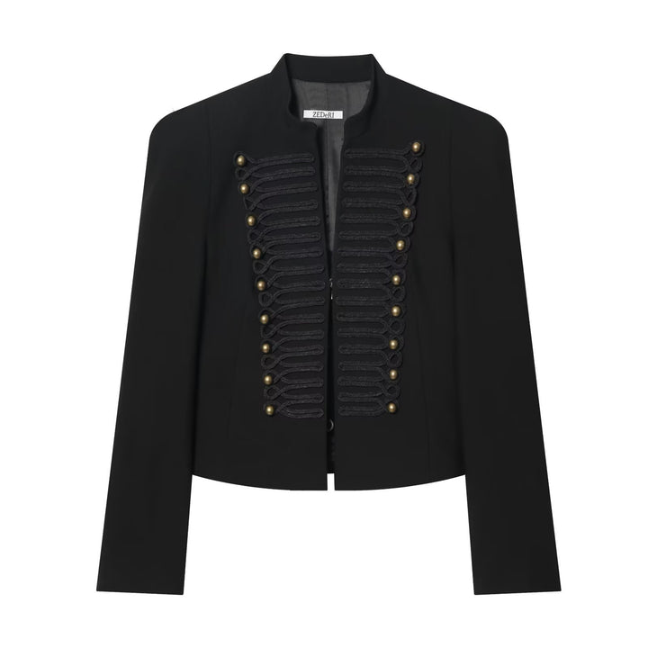 Women's short military-style jacket with cord appliqué and stand-up collar Amarae