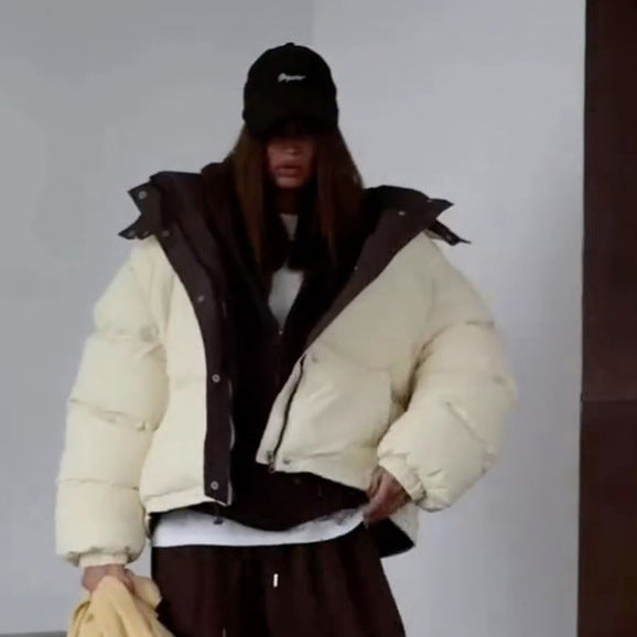 Women's Short Oversized Padded Jacket with High Collar and Quilted Lining Amarae