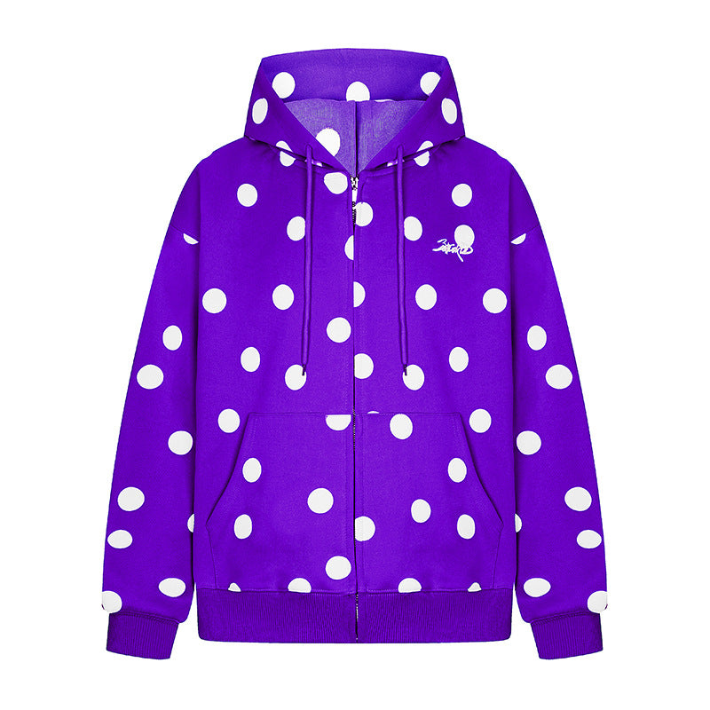 Women's hooded sweat jacket with full zip, oversized cut and polka dot print Amarae