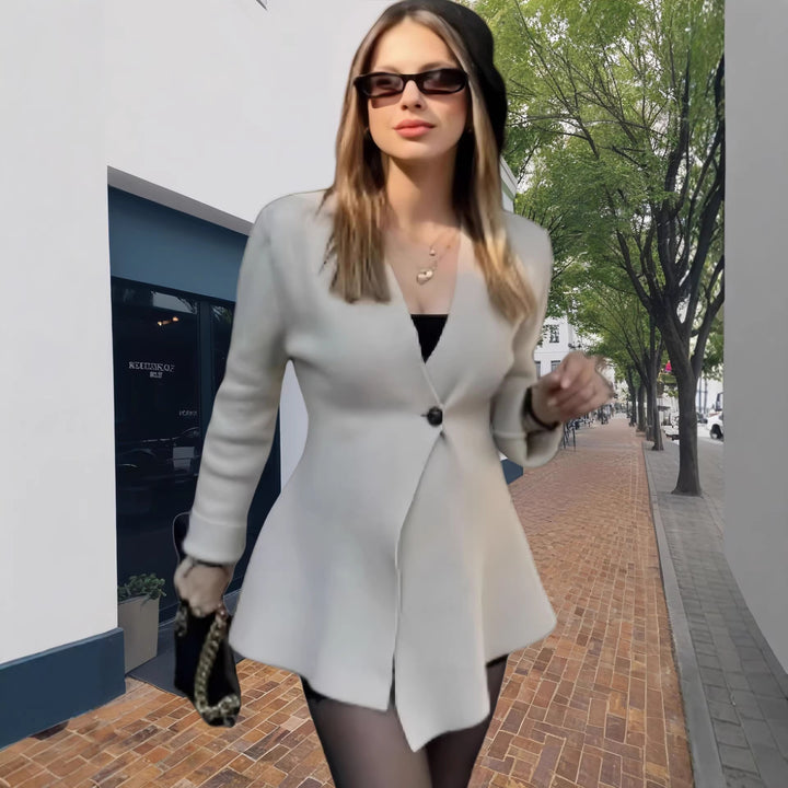 Women's fitted tailored blazer with peplum hem and single-button placket Amarae