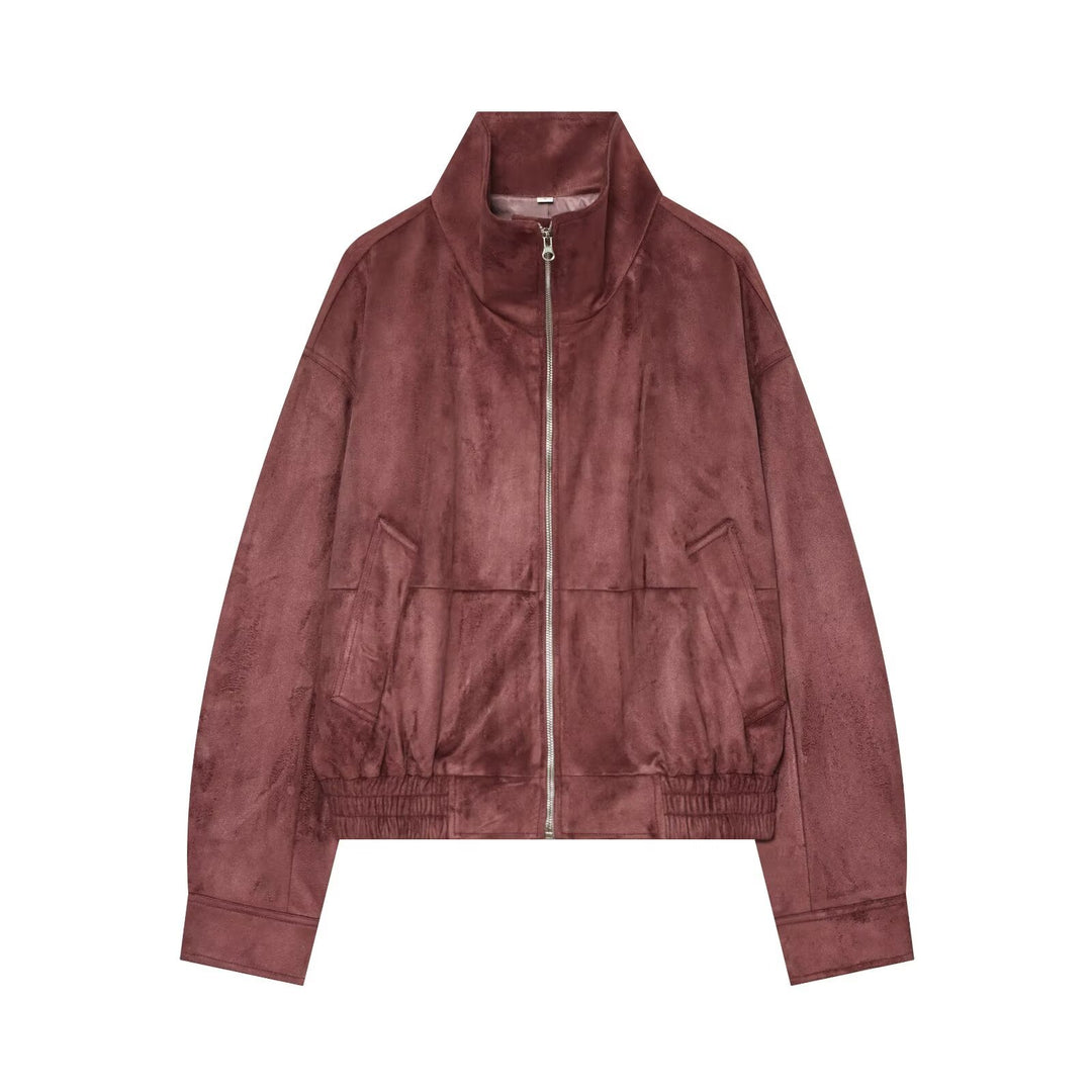 Ladies short jacket in bomber style made of suede look with high standing collar and kangaroo pockets Amarae