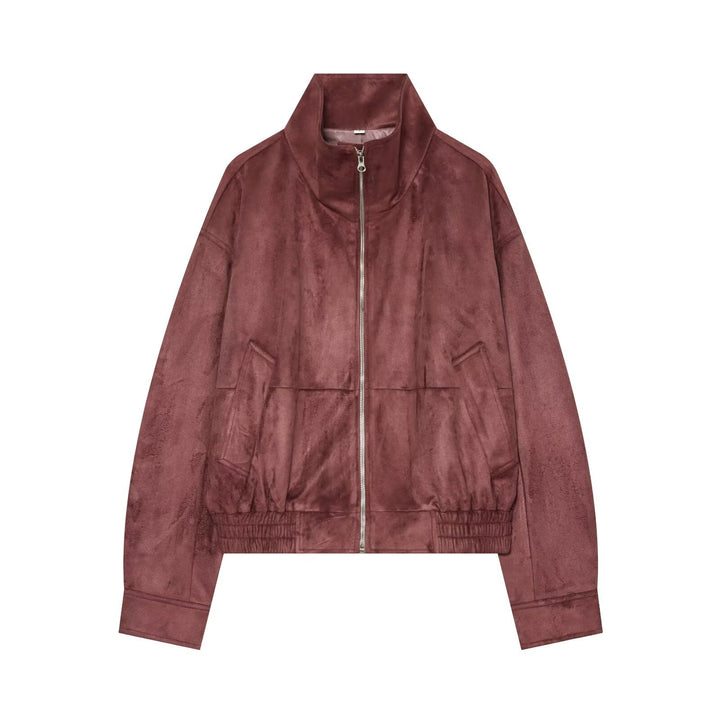 Ladies short jacket in bomber style made of suede look with high standing collar and kangaroo pockets Amarae