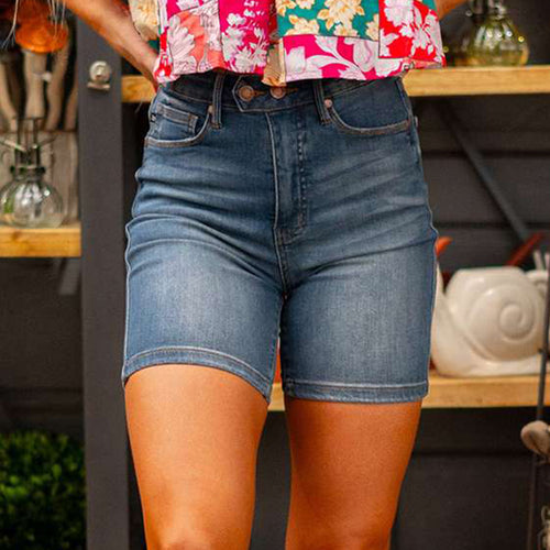 Ladies High-Waist Denim Shorts in a figure-hugging cut Amarae