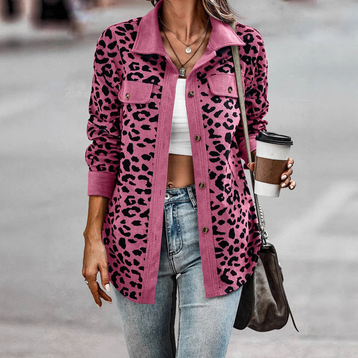 Leisure jacket for women with textured leopard print and practical pockets Lune London