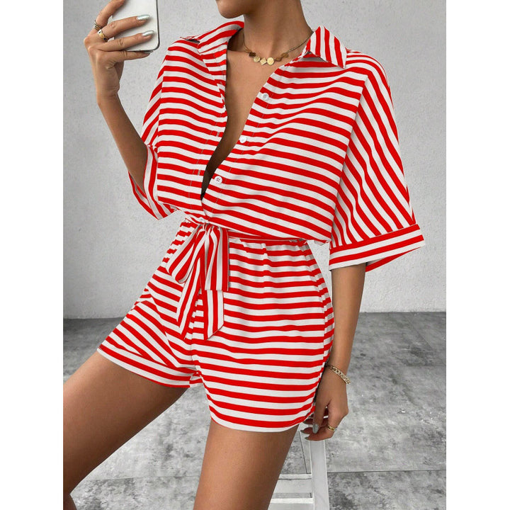 Lune London relaxed front tie striped jumpsuit set for women