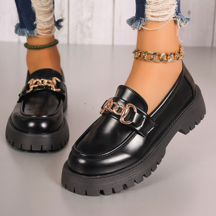 Women Chunky Platform Loafer with Metal Chain Detail and Profiled Rubber Sole Amarae