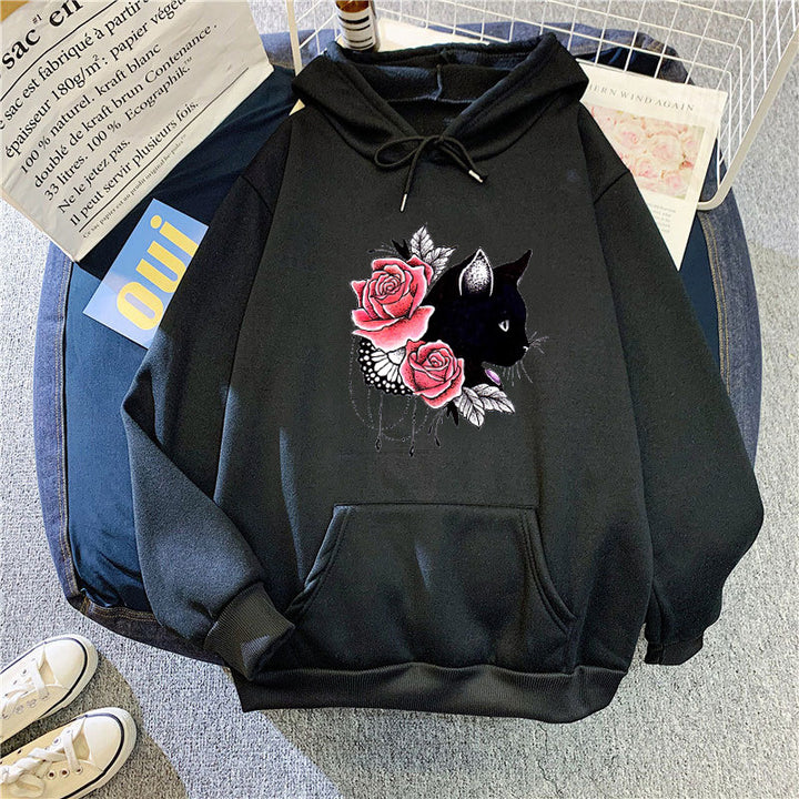 Women's hoodie with floral cat design Chic & Stil