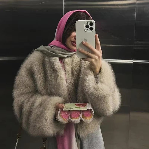 Cozy Faux Fur Jacket for Women with Open Cut Amarae