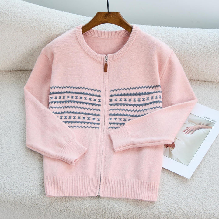 Cardigan zippé pour femme avec fermeture éclair et motif nordique Chic & Stil