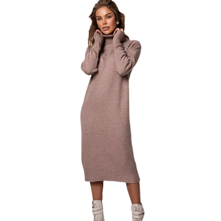 Ladies Long Knitted Dress with Turtleneck and Relaxed Chic Fit