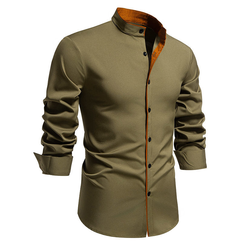Men's Elegant Long-Sleeve Shirt with Modern Stand-Up Collar and Contrast Seams Lune London