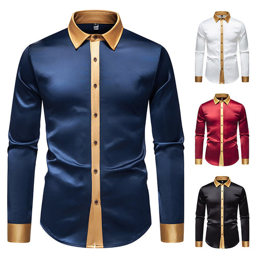 Long sleeve shirt for men with satin collar and modern accents Amarae