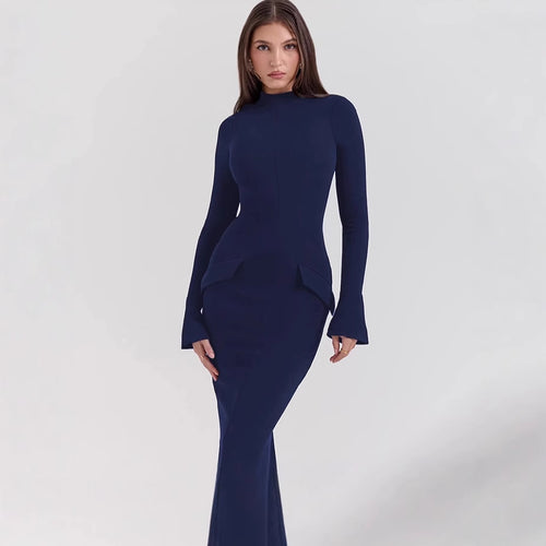 Women Elegant long fitted dress with long sleeves and a modern Chic design and Style