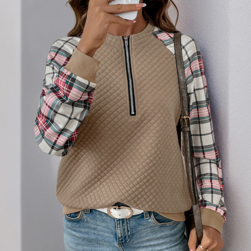 Trendy zip sweatshirt for women with plaid pattern Lune London