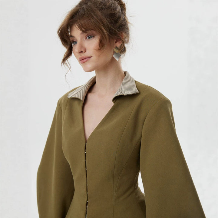 Women's tailored jacket with standing collar, cut-out and balloon sleeves Amarae