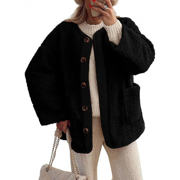 Ladies Cozy Teddy Jacket with Button Closure and Patch Pockets Lune London