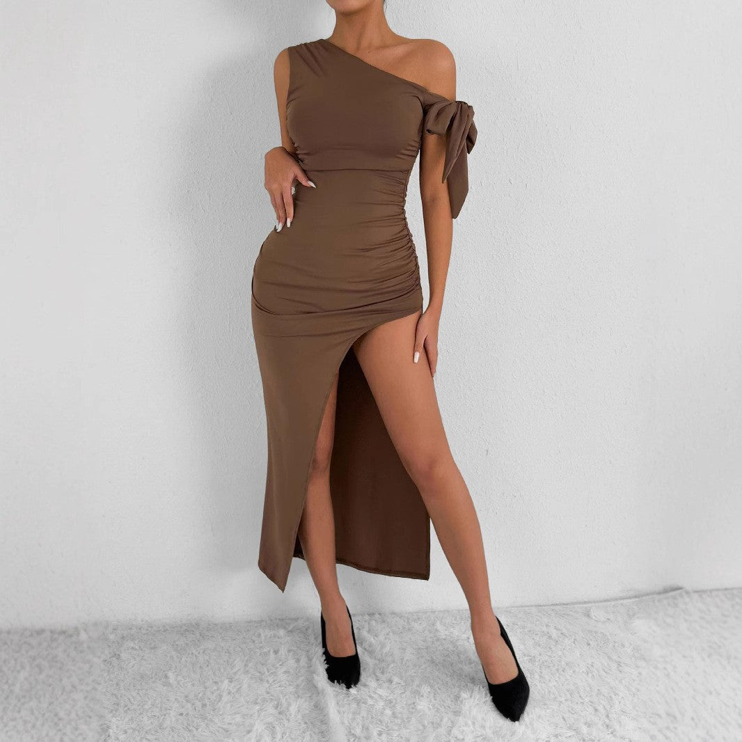 Women Elegant Wrap Dress with Asymmetrical Cut and Chic Ruffle Detail Lune London