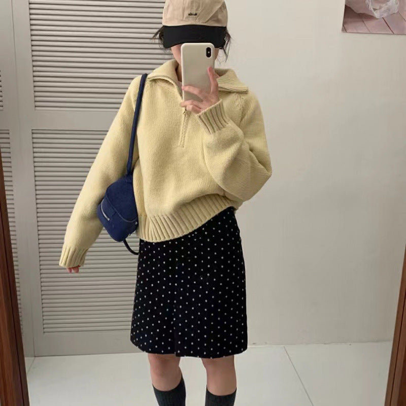 Pull en tricot confortable pour femmes avec col montant et fermeture éclair