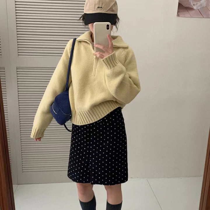 Pull en tricot confortable pour femmes avec col montant et fermeture éclair